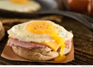 Pittsburgh food photographer shoots a ham cheese and egg muffin.